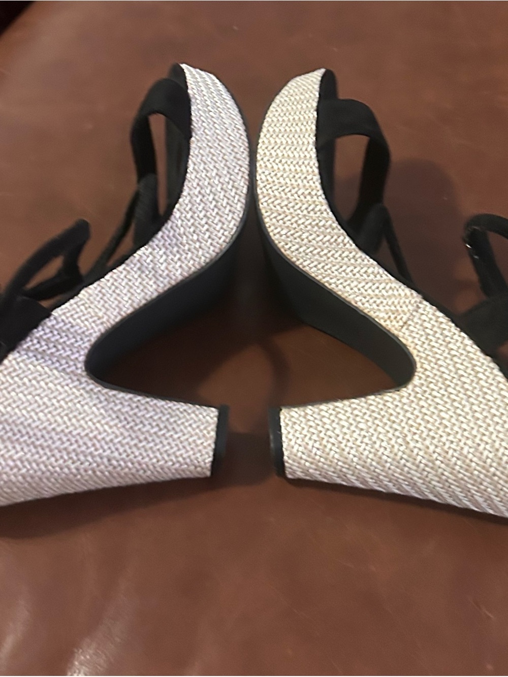 Black Strappy Wedge Sandals with Textured White Wedge 42
